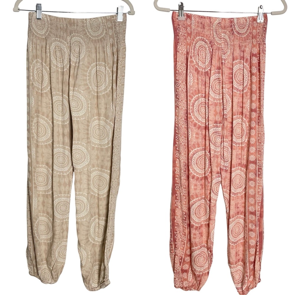 Lot Of 2 Lotus and Luna Baja Harem Pants Size Small Boho Hippie Pink Beige